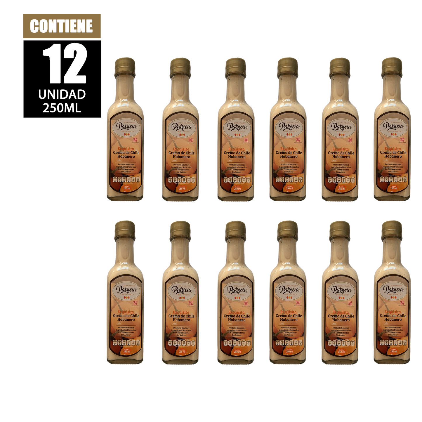 Crema de habanero - 12 Botellas de 250ml Cada Una
