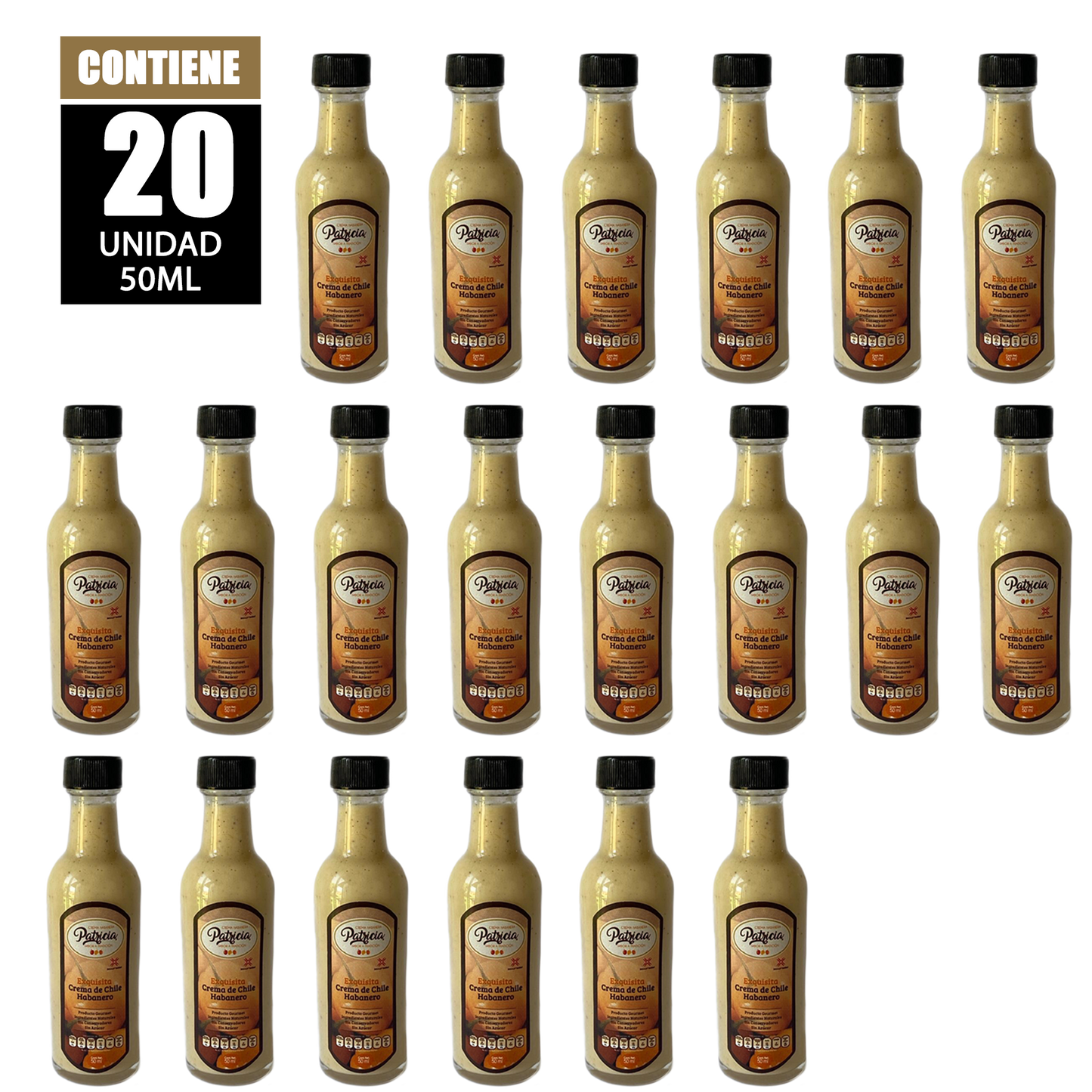 Crema de habanero - 20 Botellas de 50ml Cada Una