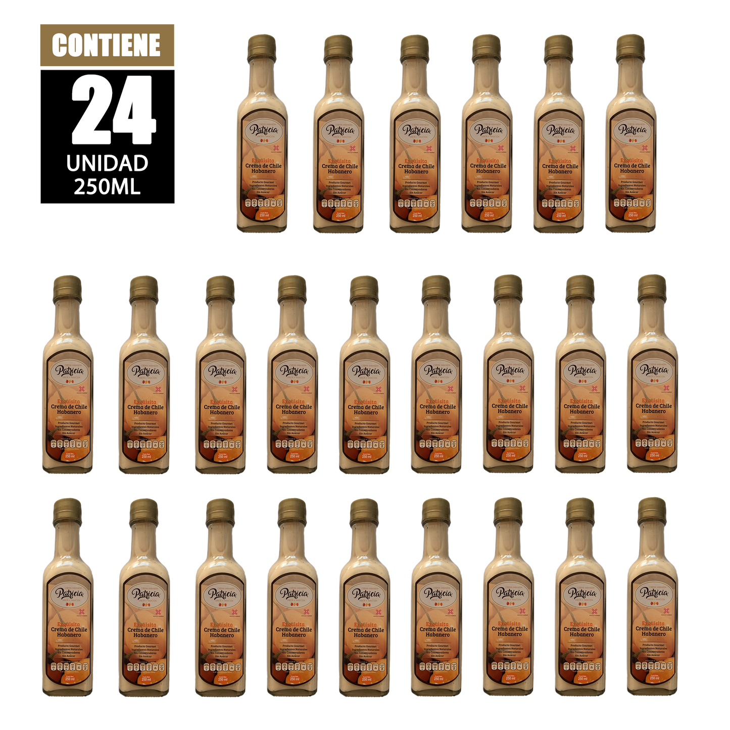 Crema de habanero - 24 Botellas de 250ml Cada Una