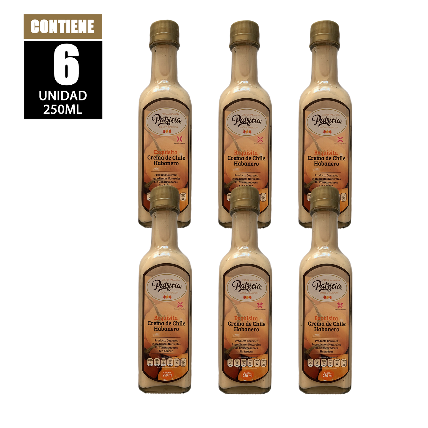Crema de habanero - 6 Botellas de 250ml Cada Una