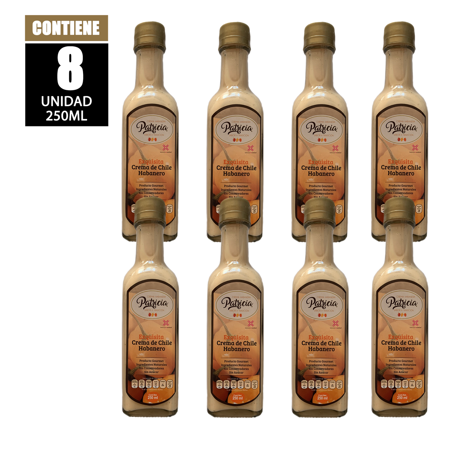 Crema de habanero - 8 Botellas de 250ml Cada Una