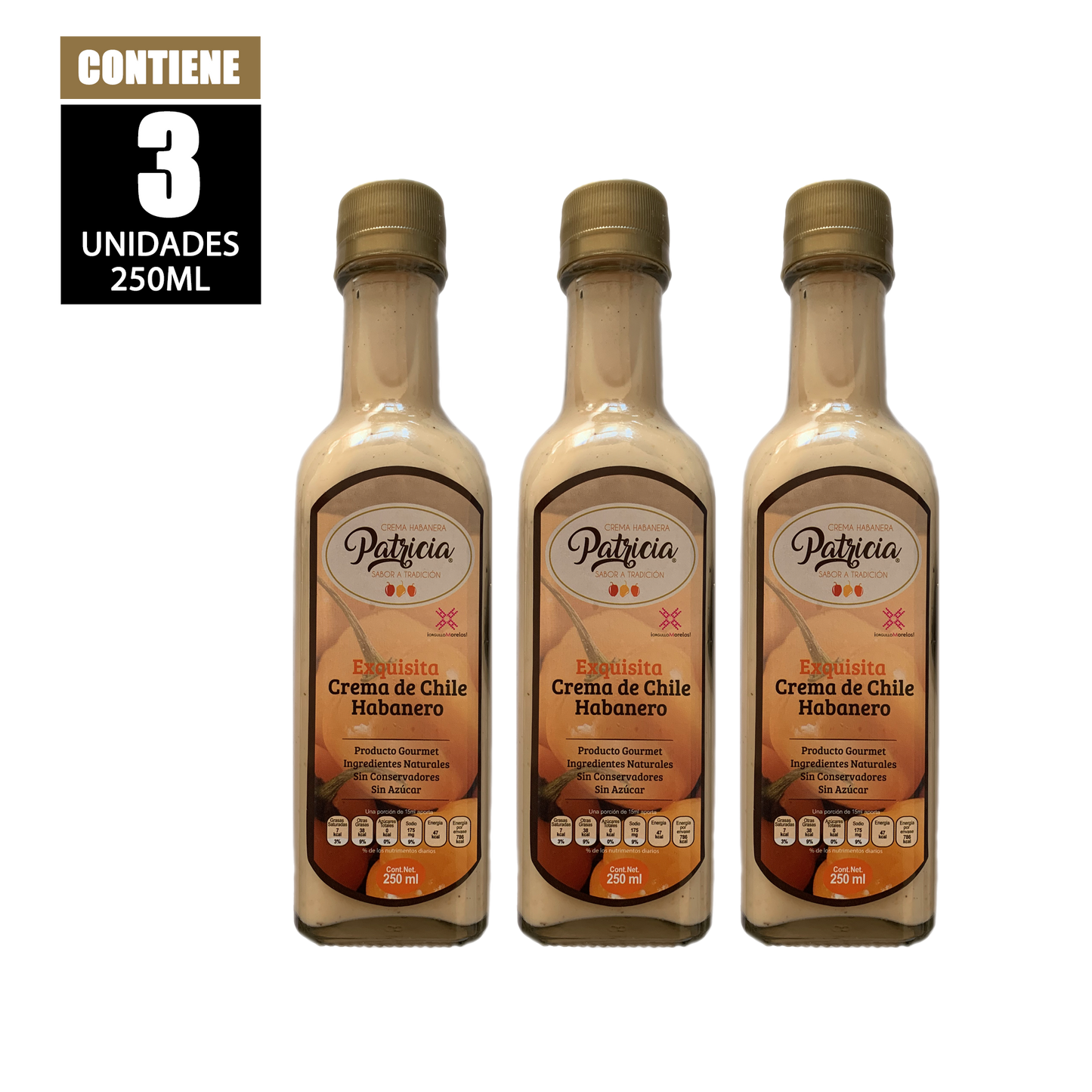 Crema de habanero - 3 Botellas de 250ml Cada Una